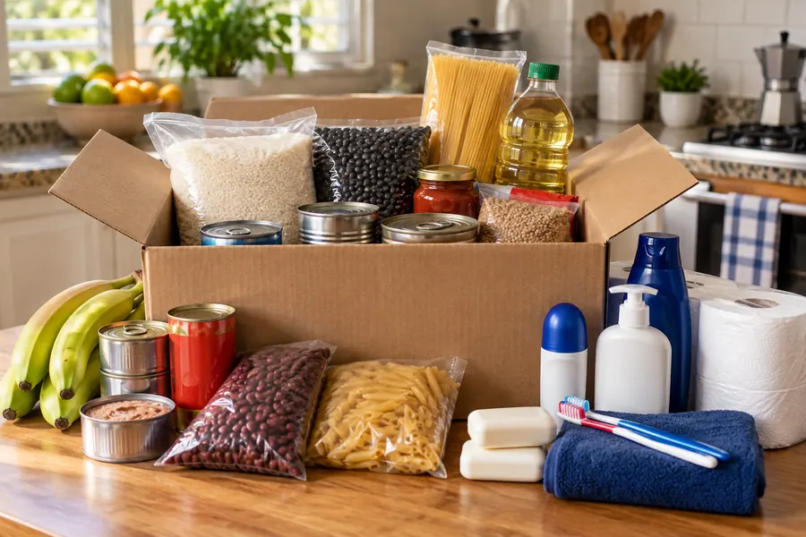 Combo de alimentos y artículos para el hogar